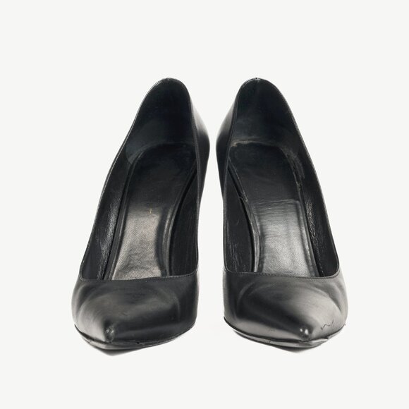 Saint Laurent Black Leather Pointed-Toe Pumps - Picture 2 of 9